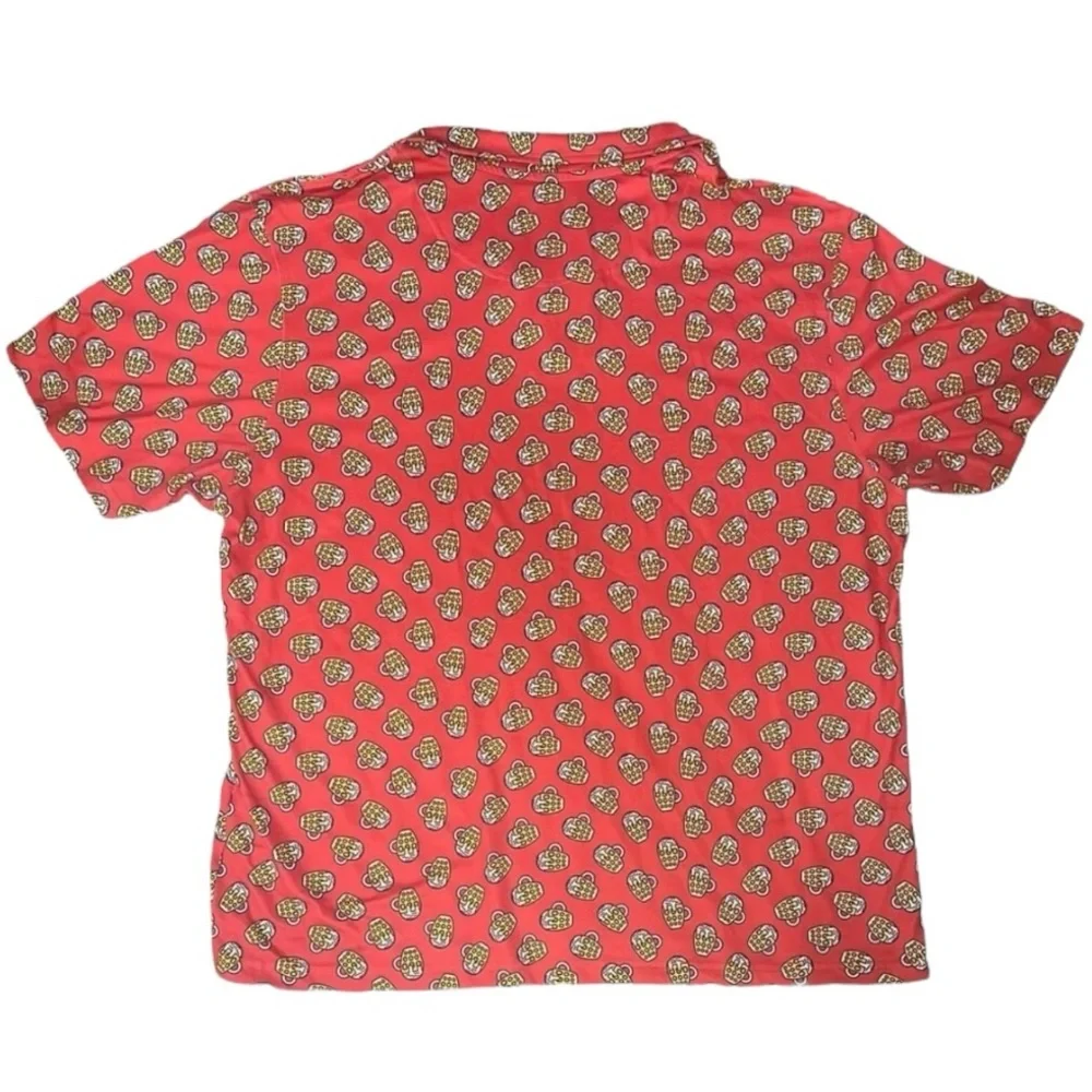Royal and Awesome Polo Shirt 2XL Red All Over Beer Mugs Print Performance EUC